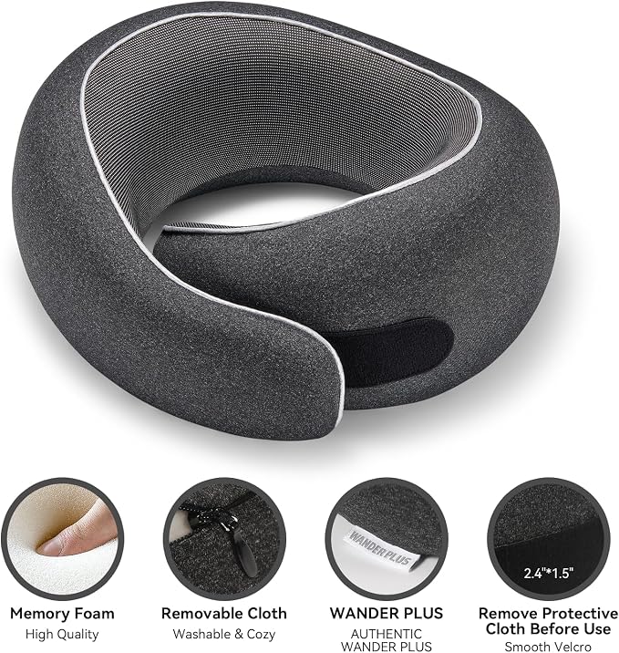 Travel Pillow, 100% Pure Memory Foam Travel Neck Pillow Airplane Neck Support Ergonomic Design Best for Sleeping Plane Car Train Office Flight for Adults Sky Blue