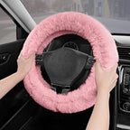 Steering Wheel Cover, Fluffy Car Wheel Covers for Women/Girls/Ladies，Soft Wool Fur Steering Wheel Protector, Universal 14 1/2 inches to 15 inches - Pink