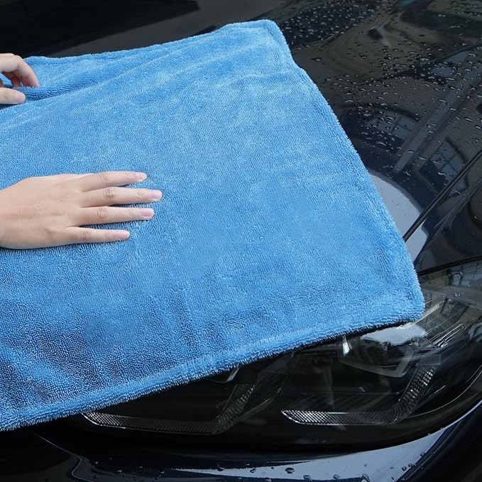 2 Pack Car Drying Towel, Premium Microfiber Towels for Cars, 1000GSM, Edgeless Twisted Loop Design, No Streaks, Scratches, or Water Spot, Absorbent Wash Towel, 18" x 24" (Blue&Grey)
