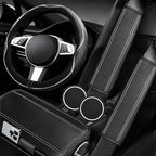 6 PCS Car Steering Wheel Cover Set, Microfiber Leather Steering Wheel Covers Universal 14.5-15 inch, Center Console Cover, Seat Belt Cushion, Cup Holder Coaster, Car Accessories Set White