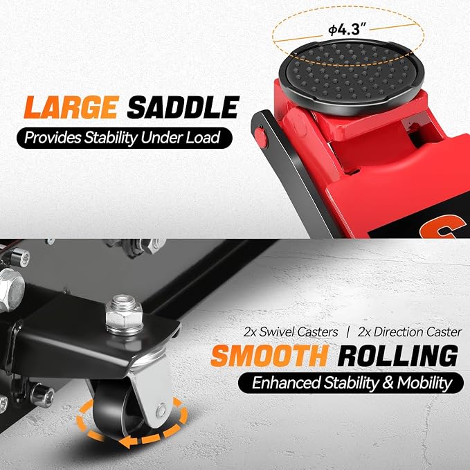 3 Ton Low Profile Floor Jack, Heavy Duty Steel Hydraulic Car Jack with Dual Pistons Quick Lift Pump, Hydraulic Racing Floor Jack, Lifting Range 3" to 20", Black/Red