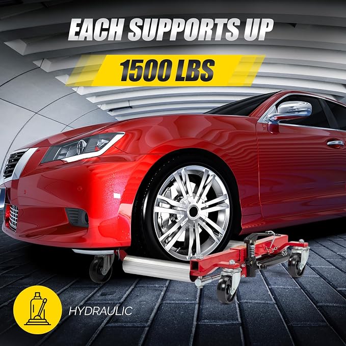 Hydraulic Car Dolly Set of 4, Foot Pedal car Positioning Jack,6000lbs 12“ Wheel Vehicle Mover w/ 360° Swivel Wheels, Heavy Duty Tire Skate for Auto Repair, Garage & Workshop,Red