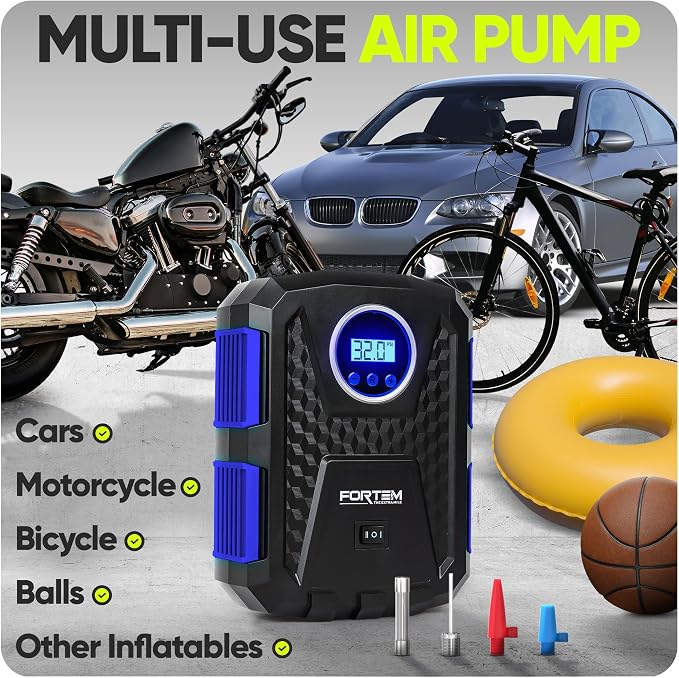 Tire Inflator Portable Air Compressor, Air Pump for Car Tires and Bikes, Car Tire Pump w/Auto Shut Off, 150 PSI, 12V DC, LED Light, Carrying Case, Perfect For Men, Women