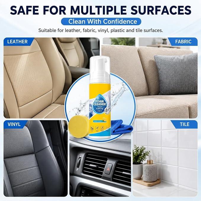 【2Pack】Foam Cleaner,4-in-1 Multi-Enzyme FoamCleaner,New Foam No-Rinse Cleaner,Multifunctional Foam-Cleaner Deep Cleaning Spray for Car Interior Leather Car Seat Cleaner,Kitchen Grease,Sofa Upholstery