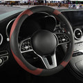 Black Burgundy Microfiber Leather Steering Wheel Cover 14 inch | Breathable Anti Slip Grip Cool Sporty Look Glow for Women Men