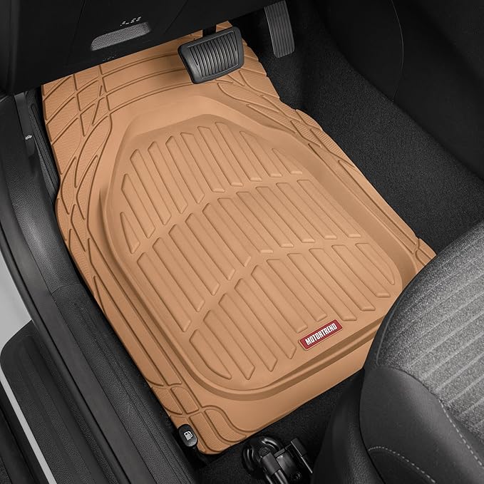 FlexTough Floor Mats for Cars, Beige Deep Dish All-Weather Mats, Waterproof Trim-To Fit Automotive Floor Mats for Cars Trucks SUV, Universal Floor Liner Car Accessories