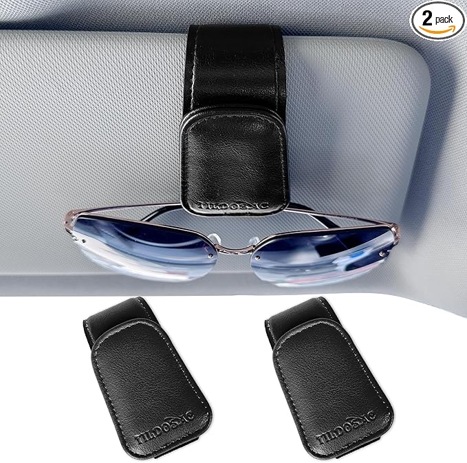 Magnetic Sunglass Holder for Car Visor,Leather Glasses Holder,Vehicle Accessories Sunglasses Visor Clip for Truck 2 Pack