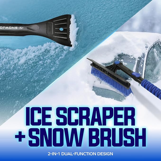 45" Multi-Purpose Ice Scraper and Extendable Snow Brush for Car Windshield with Foam Grip and 360-Degree Pivoting Brush Head, SJEG-SB45S