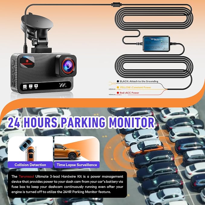 Dashcam Hardwiring Kit, Includes Two Sets of Four Fuse adapters and a USB-C Power Connector, Supporting 24-Hour Parking Monitoring and Low-Voltage Protection