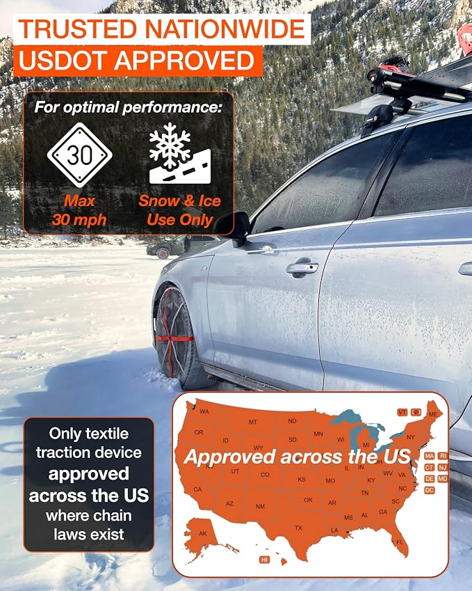 Passenger Vehicle Snow Socks for Tires, HP870 - Car Sock Tire Traction Device for Snow, Ultimate Chain Alternative for Cars, SUVs & Pickup Trucks, Pack of 2