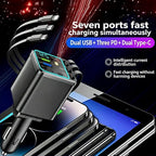 7 in 1 Retractable Car Charger,102W Star Lights Fast Charging Car Charger | Car Charger USB C,Car Accessories,Voltage Smart Display,3 Retractable Cables for iPhone 17 Pro/16/15/14,Galaxy S26,Pixel 10