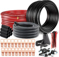 4 Gauge Wire(25ft Each - Red/Black) Copper Clad Aluminum CCA Automotive Wire with 50ft 1/2" Cable Sleeve - Ideal for Car Audio, Solar, Auto, RV, Marine Power & Ground Cables