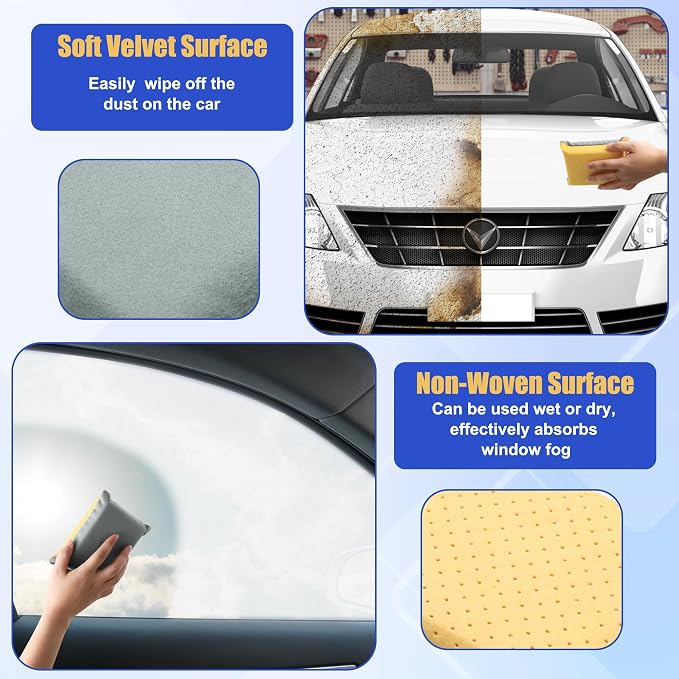 2P Window Defogger Sponge, Windshield Glass Defogger | Absorbent Car Window Cleaner for Auto Cleaning (Yellow+Grey)