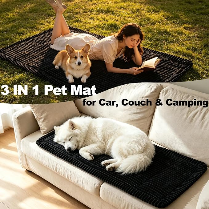 Dog Car Seat Cover for Back Seat, Black Flannel Pet Bed Mat, Non-Slip Waterproof Bottom, Washable Dog Bed & Seat Protector for Cars SUVs Trucks, Fits Backseat Extenders, 59.1 x 23 Inches