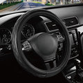 Leather Steering Wheel Cover – Black & Black, Universal Fit 14.5-15 Inch, Microfiber Leather, Anti-Slip & Breathable Design for Men and Women