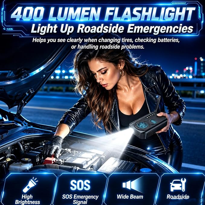 8000A Jump Starter with Air Compressor, Portable Tire Inflator, German-Tech Fast-Charging Power Bank Car Battery Booster for Car Owners Camping, Road Trips, Family Safety & Gift Giving (A3)