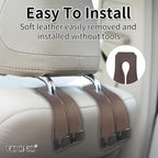 Leather Headrest Hooks for Car, 2 Pack Premium Car Seat Back Storage Hooks with Double Metal Hangers for Purses, Handbags, Groceries and Backpacks, Universal Heavy Duty Car Purse Holder Accessories