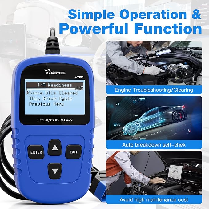 VD10 OBD2 Scanner Code Reader Car Diagnostic Tool Engine Fault Code Reader for Turn Off CEL with Freeze Frame/I/M Readiness for All OBDII Protocol Cars, OBD2 Scanner Diagnostic Tool