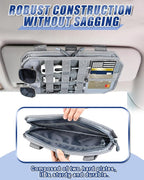 Heavy Duty Molle Car Sun Visor Organizer Tactical Pounch with Flag and Glasses Clip Store Your Daily Items for Most Cars, Trucks, SUVs, Compacts, 12.8"x6.9"x1.2" (Gray)
