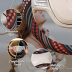 Boho Steering Wheel Cover with Baja Blanket Cloth, Ethnic Style Auto Wheel Cover Made of Coarse Flax, Fits 14 1/2-15 1/4 inches Car Wheel