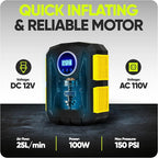 Tire Inflator Portable Air Compressor, Air Pump for Car Tires and Bikes, Car Tire Pump w/Auto Shut Off, 150 PSI, 110V AC 12V DC, LED Light, Carrying Case, Perfect For Men, Women