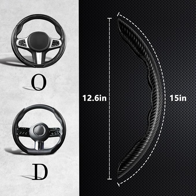 Carbon Fiber Steering Wheel Covers 3 Piece Clip on Steering Wheel Cover (Matte Black)