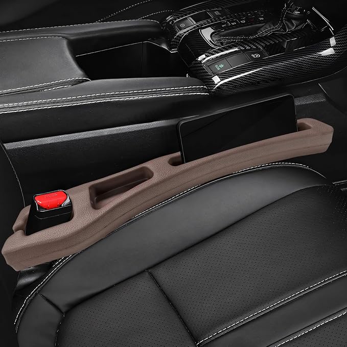 2 PCS Car Seat Gap Filler Organizer, No Drop Vehicle Seam Plug Organizer with Storage Slot, Multifunctional Console Side Gap Filler for Most Vehicles, Car Accessories (Brown)