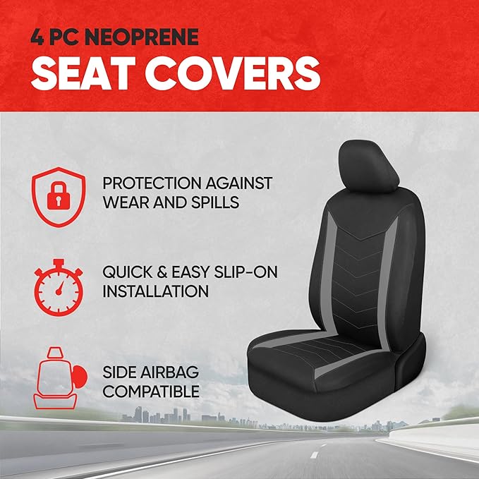 SpillGuard Seat Covers for Cars Trucks SUV – Gray Seat Covers with Waterproof Neoprene Lining, Automotive Car Seat Covers for Front Seats Only, Forros Para Asientos de Carro