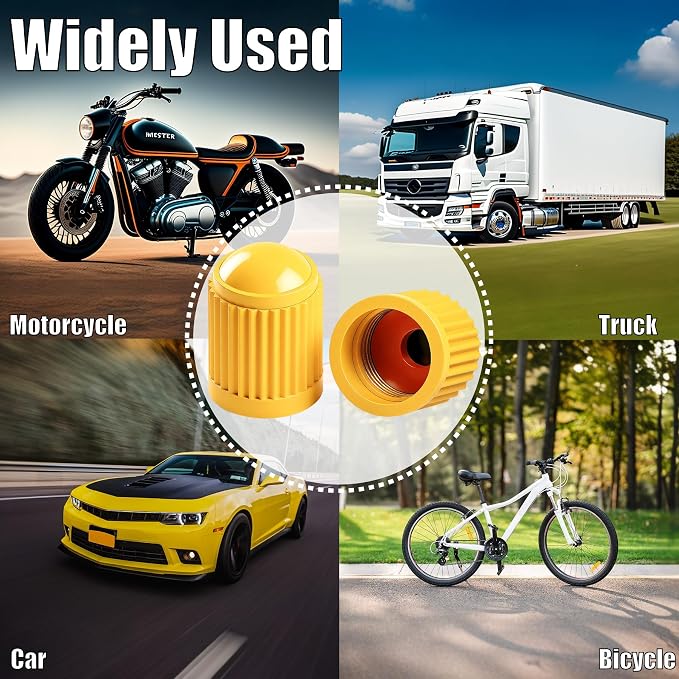 30PCS Tire Valve Stem Caps, Corrosion Resistant, with O Rubber Ring, Airtight Seal Heavy Duty Dustproof Tire Valve Stem Covers for Cars, SUV, Trucks, Bikes, Motorcycles, Bicycles(Yellow)
