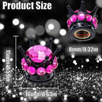 4PCS Crown Bling Tire Stem Valve Caps, Crystal Diamond Car Wheel Tire Valve Caps Universal Copper Core Stem Covers for Cars, SUV, Trucks, Bikes, Motorcycles, Bicycles (Black & Rose Red)
