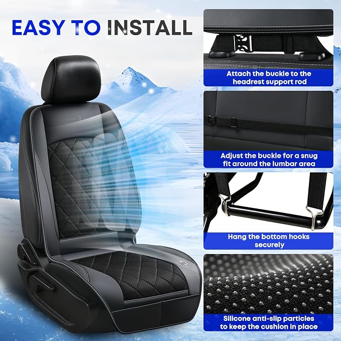 Cooling Car Seat Cover, Ventilated Seat Cushion Cooling Car Seat Pad for Summer Driving with Powerful Turbo Fans Universal Fit for Car SUV Truck Van-Light Black