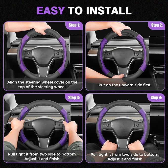 Car Steering Wheel Cover, Microfiber Leather Steering Wheel Covers with Anti-Slip Lining, Breathable Elastic Car Steering Wheel Protector, Universal Standard Size 14-15 inch