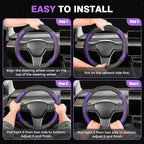 Car Steering Wheel Cover, Microfiber Leather Steering Wheel Covers with Anti-Slip Lining, Breathable Elastic Car Steering Wheel Protector, Universal Standard Size 14-15 inch