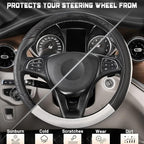 Car Steering Wheel Cover Universal Standard Size 14.5-15 inch, Black and White Microfiber Leather