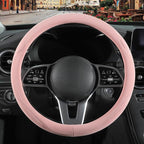 Pink Suede Steering Wheel Cover, Breathable Non-Slip Sweat-Proof Wear-Resistant No Pilling, Warm in Winter and Cool in Summer, Universal 15 inch