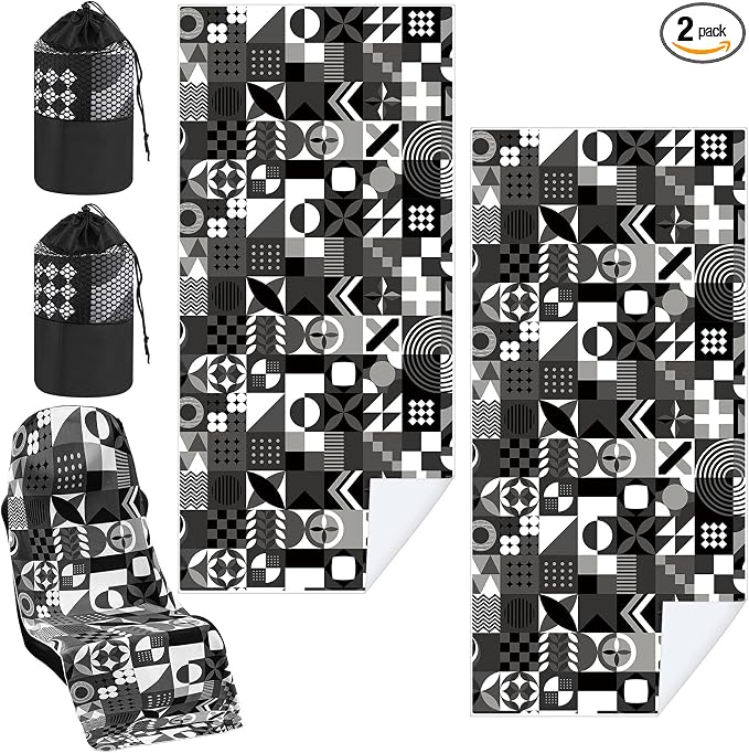 Car Seat Towel Covers with Storage Bag, 63 x 32 Inch Universal Non Slip Waterproof Sweat Protector for Car Truck, Gym Swimming Running, Machine Washable(2 Pack,Black White Abstract)