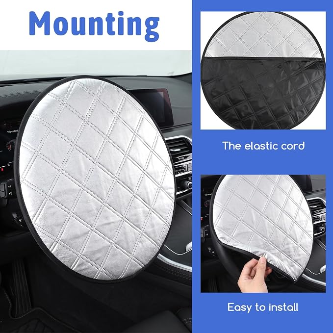 Car Steering Wheel Sun Cover Aluminum Film Sun Shade Steeringwheel Covers 5-Layer Thickened Cooling Thermal Insulation Protector Fits 15.75" Diameter Wheel (Silver)