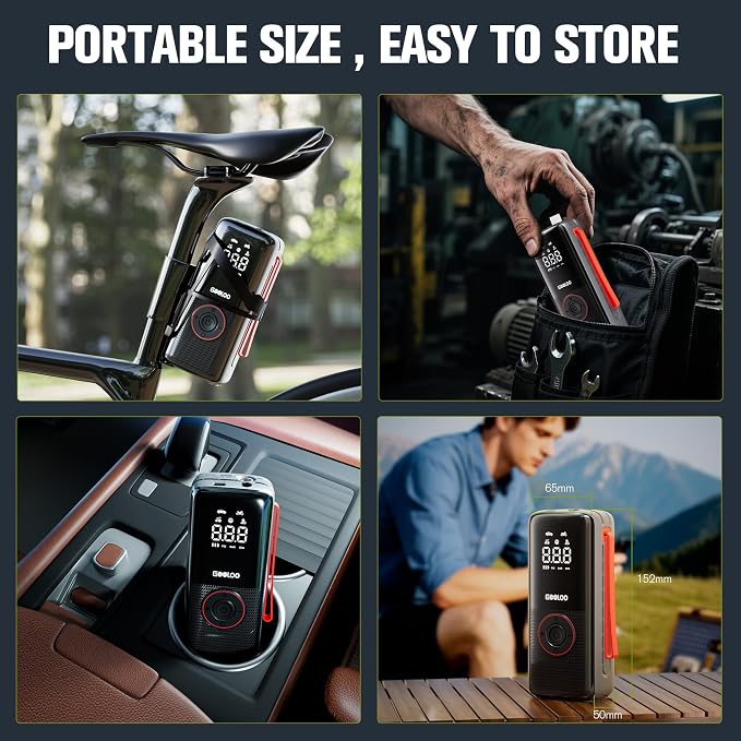 A6 Lite 160PSI Tire Inflator Portable Air Compressor, 7500mAh Portable Tire Inflator for Car Portable Air Pump with Tire Gauge Pressure & LED Light Air Pump for Car