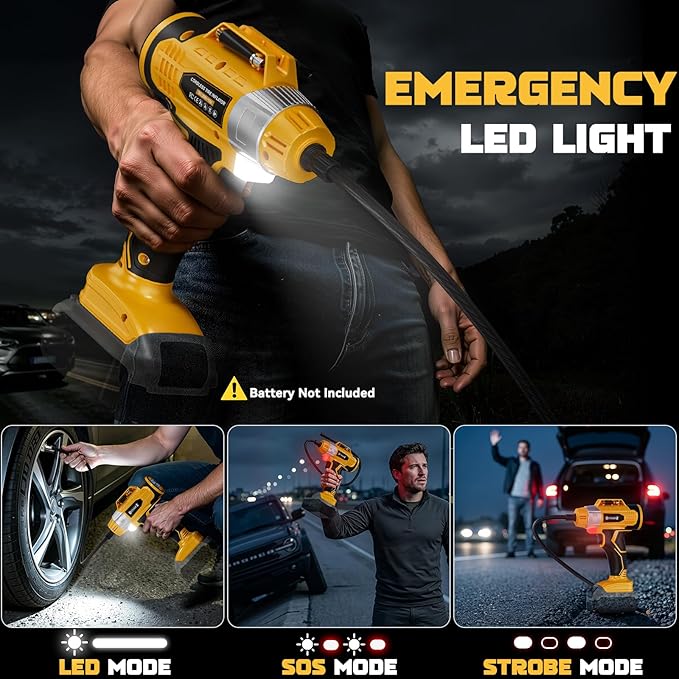 160PSI Cordless Tire Inflator Compatible with Dewalt 20V Battery, DC 12V Portable Air Compressor with Digital Pressure Gauge, 2X Faster Air Pump for Car, SUVs, Motor, Bike, Ball (Tool Only)