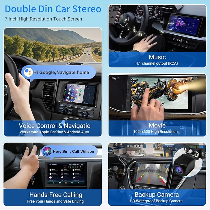 7 Inch Double Din Car Stereo with Wireless Apple CarPlay & Android Auto, 2+32G Android 13 Car Radio, Bluetooth, GPS Navigation, FM AM RDS, IPS Touchscreen, Backup Camera Ready