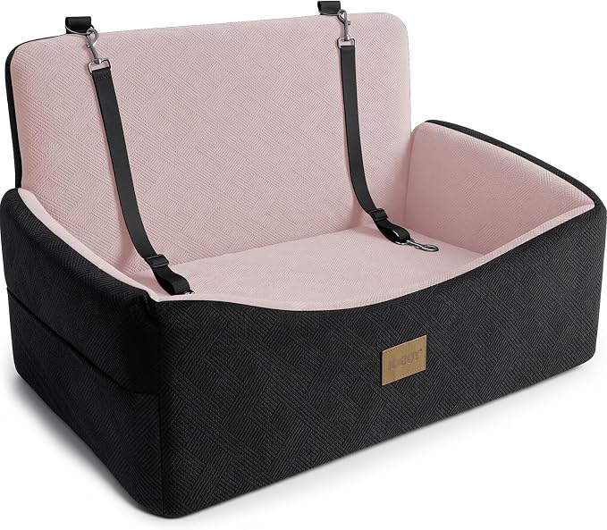 Dog Car Seat for Large Medium Sized Dogs Under 55 lbs, Dog Booster Seat for 2 Small Dogs with Detachable Washable Cover, Memory Foam Pet Car Seat with 2 Safety Belts and Storage Pockets