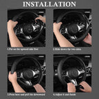 Microfiber Leather Steering Wheel Cover and Waterproof Car Floor Mats,Universal Car Combo Fit for 95% Sedan,SUV,Cars,14.5-15inch Anti-Slip Safety Comfortable Faux Leather Design(Solid Black)