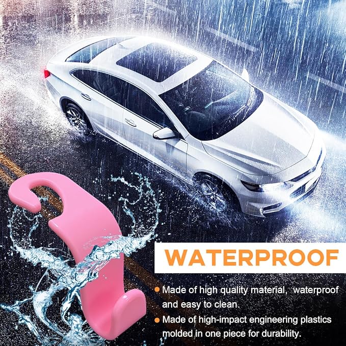 4PCS Car Seat Headrest Hook, Auto Back Seat Hanging Storage Organizer, Vehicle Seatback Hanger Holder for Purse Handbag Coat Umbrella, Universal Interior Car Accessories (Dark Pink)
