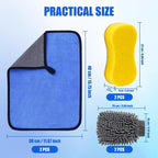 6-Pack Car Cleaning Kit: 2 Scratch-Free Microfiber Wash Mitt, 2 Car Wash Sponge & 2 Microfiber Towels for Cars – Complete Car Wash Set for a Streak-Free Shine