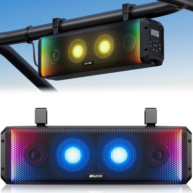 17 Inch UTV Sound Bar, IP66 Waterproof Bluetooth Golf Cart Sound Bar, ATV SoundBar with RGB Lighting, Amplified Powersports SXS SoundBar, UTV Speakers Compatible with Polaris RZR Can-Am