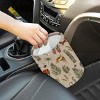 Car Trash Bag Vintage Mushroom Forest Plants Waterproof Trash Small Car Can Portable Collapsible Car Garbage Can Hanging for Back Seat Floor or Hanging Headrest Car Decor Road Trip Essentials