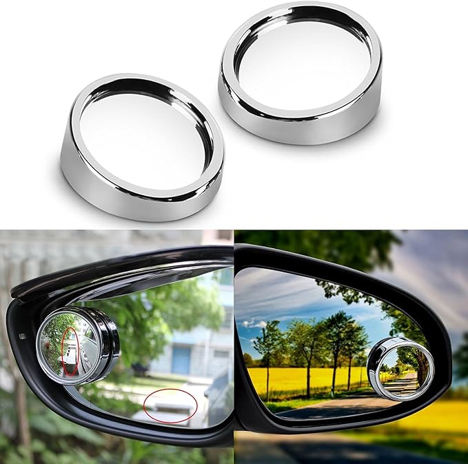 x Blind Spot Mirror, 2'' Silver Round HD Glass Convex Adjustable Wide Angle Rear View Mirror,Universal For Car SUVs Truck Motorcycle (2pcs)