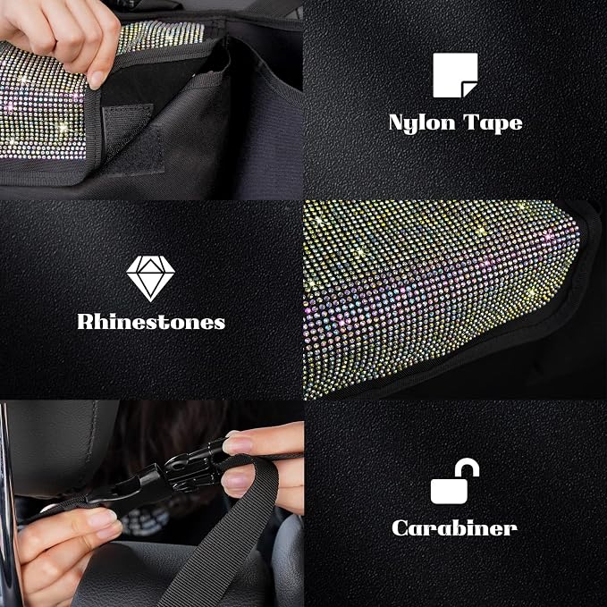Car Trunk Organizer and Storage, Backseat Hanging Organizer for SUV, Truck, MPV, Waterproof, Collapsible Cargo Storage Bag with 5 Pockets, Bling Car Interior Accessories for Women,Multicolor