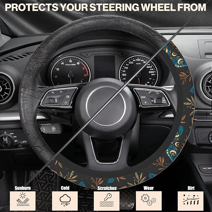 Bohemian Butterflies Steering Wheel Covers Universal 15 Inch Car Wheel Cover,Anti-Slip Breathable Car Accessories Protector Fit for Trucks,Sedans,SUVs,Vans