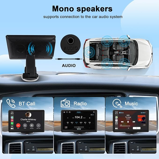 Portable Wireless Carplay Car Radio, 7" HD Touchscreen with Carplay Android Auto with Mirror Link/Voice Control/Bluetooth/FM/GPS Navigation/AUX